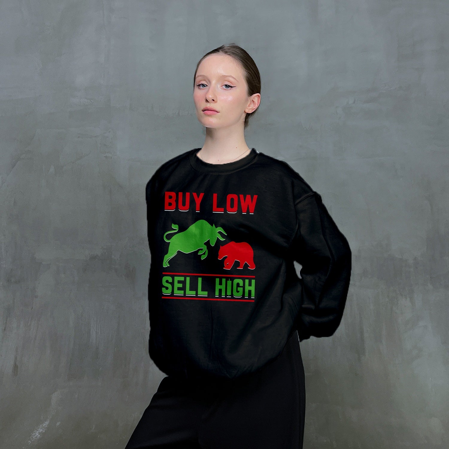 Світшот "Купуй низько, продавай високо"
